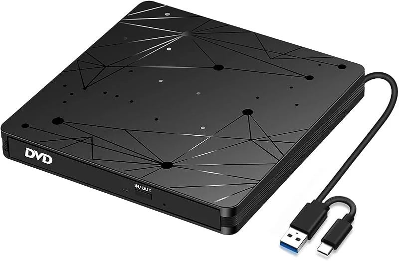 LMEN Extern CD DVD-spelare med USB 3.0-port och Type-C, Plug and Play — Portabel digital och ljud