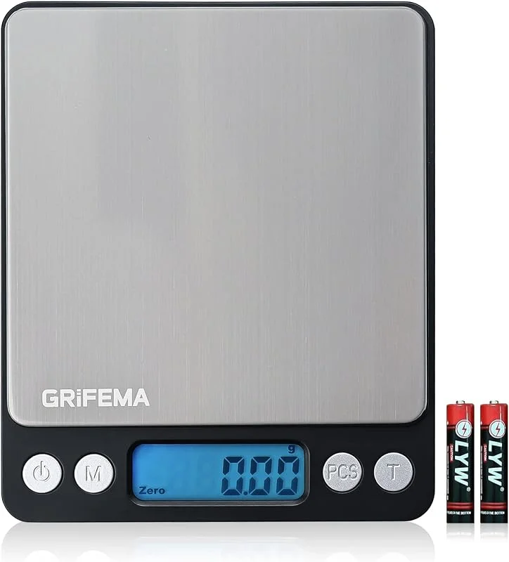 GRIFEMA GA2003 - Kitchen Balance with LCD Screen, Mini Stainless Steel Digital Scale, 0.01g-500g, 2 AAA Batteries [Exclusive in Amazon] — Kök & Hushåll