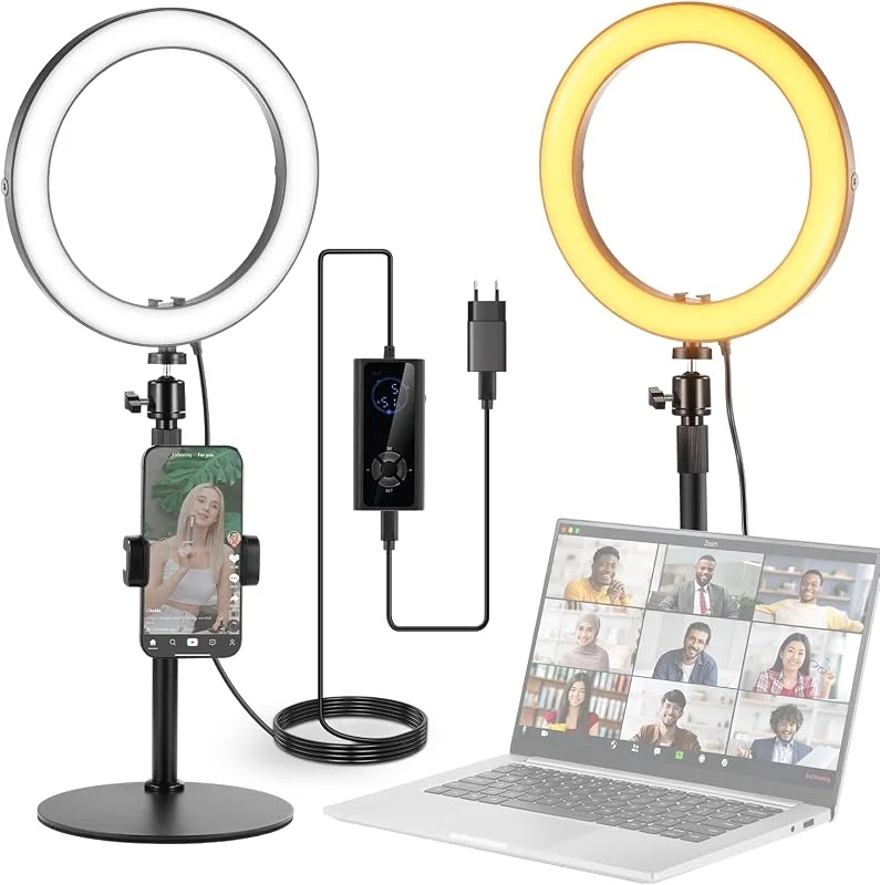NEEWER 10" 20W LED-ringljus med skrivbordsstativ och telefonhållare, kompatibelt med iPhone och laptop, bicolor 2900K – 7000K, USB C PD, CRI97+, 1660LX, 0, 5m, selfie- och sminkljus för TikTok, RH10B — Mobil och surfplatta