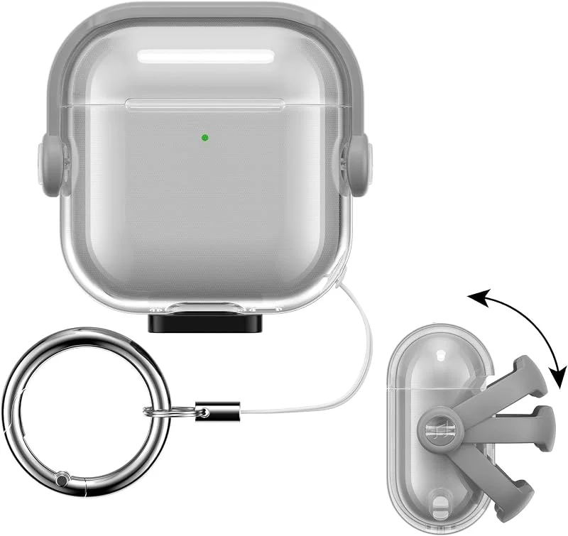 kwmobile Transparent öronsnäckfodral kompatibelt med Apple Airpods 4 – TPU öronpod fodral med smartphone-stativ – robusta öronsnäckor fodral – svart, transparent — Mobil och surfplatta