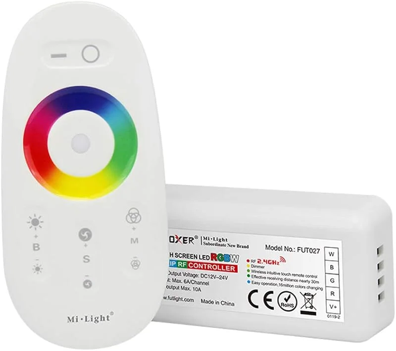 LGIDTECH FUT027 Miboxer RGBW LED 2, 4 GHz RF trådlös fjärrkontroll + styrenhet mottagarbox 12–24 V, kompatibel med 5050 3528 RGBW LED-remsor, kan också kontrolleras av smartphone APP Via WiFi Gateway Hub — Smart belysning