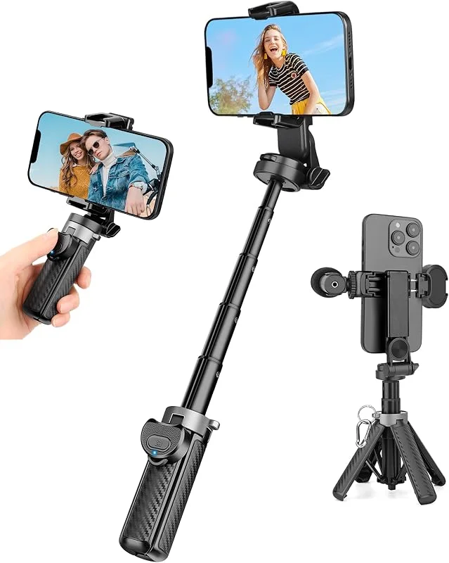 Victiv Selfie Stick & Mobiltelefonstativ, Superportabelt Ministativ för Smartphones, med Uppladdningsbar Fjärrkontroll, 360° Roterbar Telefonhållare för iPhone 17, 16, 15, 14 Pro Max, Samsung, Huawei — Mobil och surfplatta