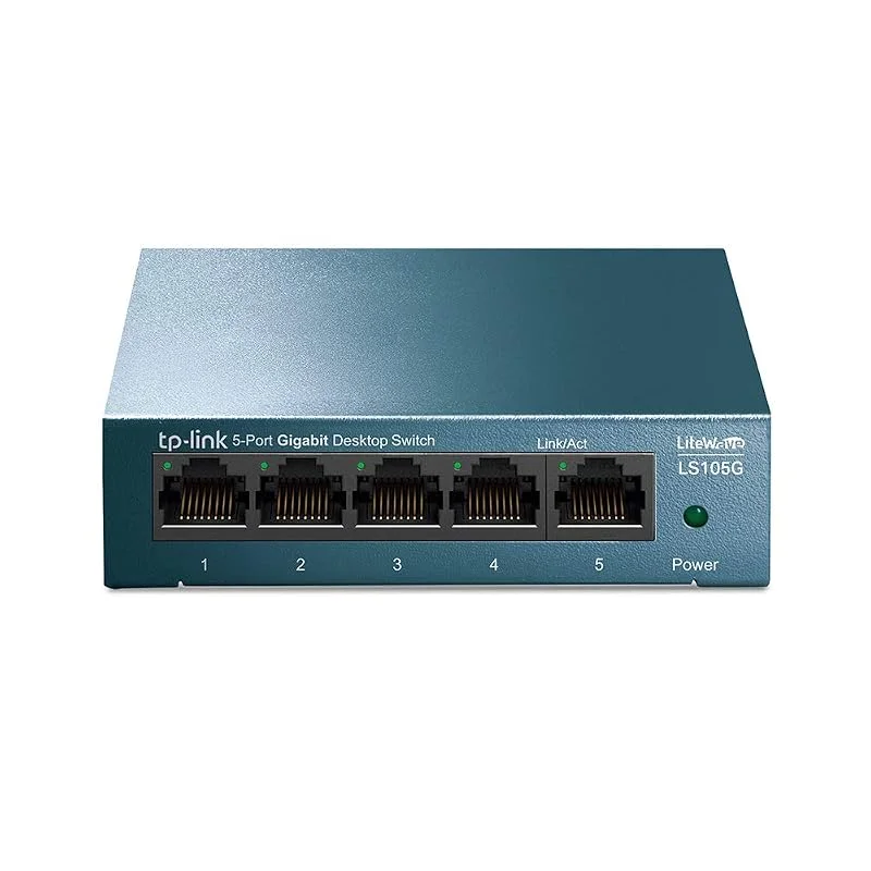 TP-Link LS105G 5-Port Gigabit Network Switch (5 RJ-45 Lan-portar, robust metallhölje, 802.1P, DSCP QoS, Plug-and-Play, fläktlös) blå metallic — Mobil och surfplatta