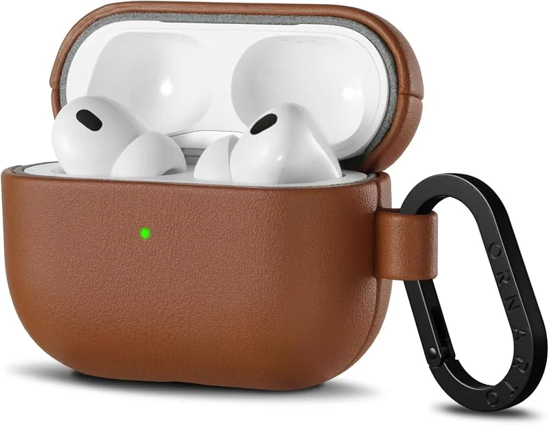 ORNARTO för AirPods Pro 3 fodral (2025), läderfodral med karbinhake — Mobil och surfplatta
