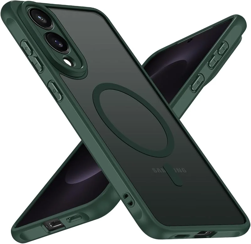 matt grönt magnetiskt fodral för Samsung Galaxy S25 Edge 5G, kompatibelt med Magnetisk, [militärstandard fallskydd] stötsäker reptålig baksida skyddsfodral tunn flytande silikon — Mobil och surfplatta