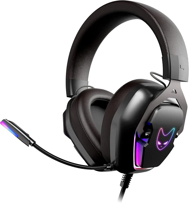 Oversteel - Phosphorus Gaming Headset 7.1, USB-kabel, rundstrålande mikrofon, brusreducering, 3, 5 mm uttag och RGB-ljus, kompatibel med PC, PS5, PS4, Xbox, Switch, svart — Hörlurar och ljud