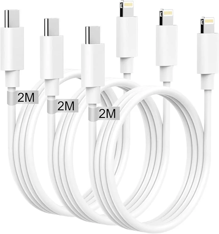 USB C till Lightning-kabel 2 m 3-pack [Apple MFi-certifierad], snabb iPhone-laddningskabel 2 m lång belysning till typ C-sladd USBC iPhone laddningskabel för iPhone 14 13 12 11 Pro Max, X, XR, 8, SE, iPad — Mobil och surfplatta