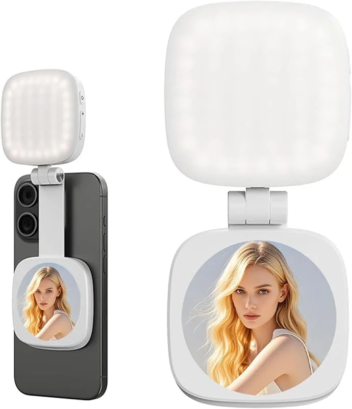 Jectse Magnetiskt Selfie-ljus med Spegel, Inbyggd i 48 Lysdioder, 3000-6500K 3 Färgtemperaturer LED Telefonfyllningsljus för Fotografering, Smink, Videoinspelning — Mobil och surfplatta
