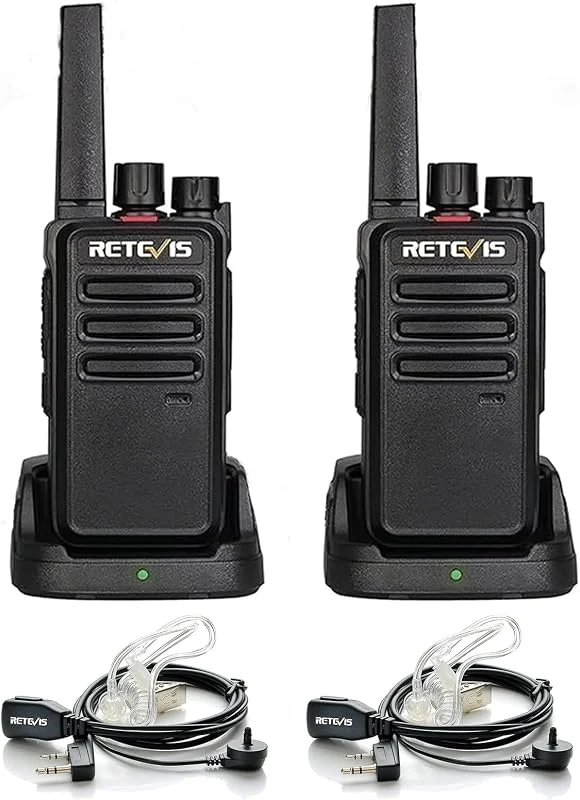 Retevis RT668 Walkie Talkie med Headset Licensfri Nödsituation 16 Kanaler CTCSS, DCS Pmr Radio Scan Squelch VOX 2-Vägs Radio Uppladdningsbar Walkie Talkie (Svart, 2 Delar) — Portabel digital och ljud