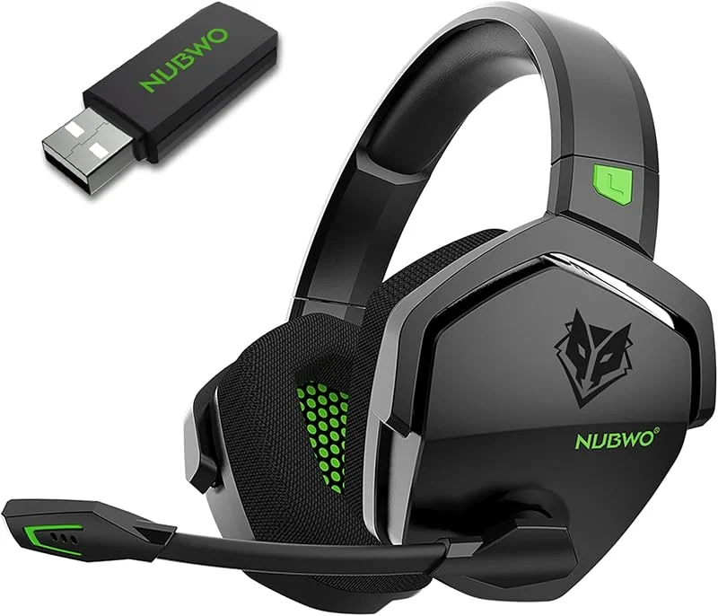 NUBWO G06 Dual Wireless Gaming Headset med mikrofon för PS5, PS4, PC, mobil: 2, 4 GHz trådlös + bluetooth - 100 timmars batteri - 50 mm drivrutiner - grön — Hörlurar och ljud