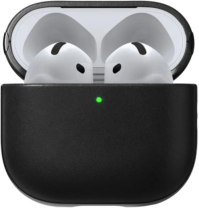 Nomad AirPods 4 fodral i svart Nomad läder, AirPods 4 fodral, kompatibelt med AirPods 4, Qi och MagSafe-laddning kompatibelt — Mobil och surfplatta