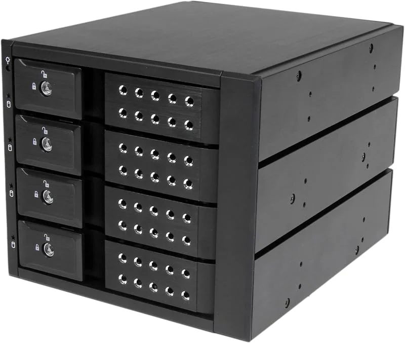 StarTech.com 4-vägs 3, 5 tums axelbandslösa SATA-hårddiskar aluminium utbytbar ram, bakpresenning, 8, 9 cm (4-bay 3, 5 tum) mobilt HDD-lagringsställ — Hårvård