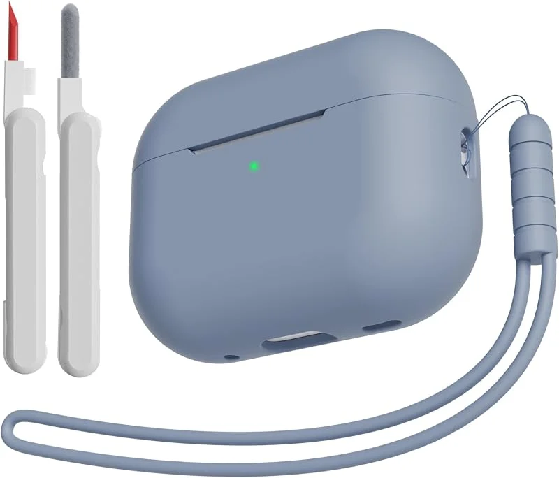 Silikonfodral Skyddsfodral Kompatibel för Airpods Pro 2, 1 2023, 2022, 2019 med rengöringsset och silikonband, Stötsäkert mjukt skyddsfodral för Airpods Pro 2:a, 1:a generation, Gråblå — Mobil och surfplatta