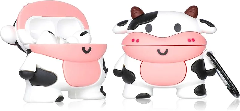 fodral till AirPod Pro 2019, Pro 2 Gen 2022 tecknad söt Kawaii 3D-silikonfodral nyckelring roligt djur mjukt skydd för Air Pods Pro flickor, barn, kvinnor, skalfodral för AirPods Pro (Smile Cow) — Mobil och surfplatta