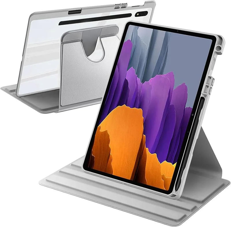 Roterande Fodral Kompatibelt med Samsung Galaxy Tab S8 2022, S7 2021 11 Tum med S Pennhållare, Stöttåligt Fodral Klar Rygg, Automatisk Väckning, Sömn, Silver — Mobil och surfplatta