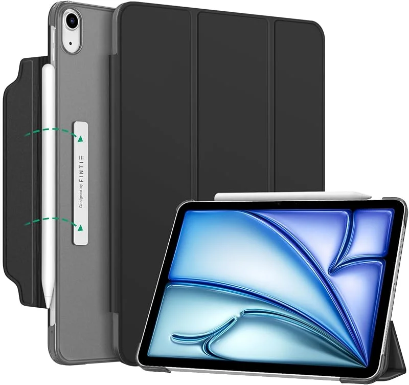 FINTIE Fodral för iPad Air 11" M3, M2 (2025, 2024) och iPad Air 5, 4 10, 9" (2022, 2020) – [Magnetisk flik och laddning av pennan] genomskinligt frostad fodral, tunt lätt fodral, svart — Mobil och surfplatta