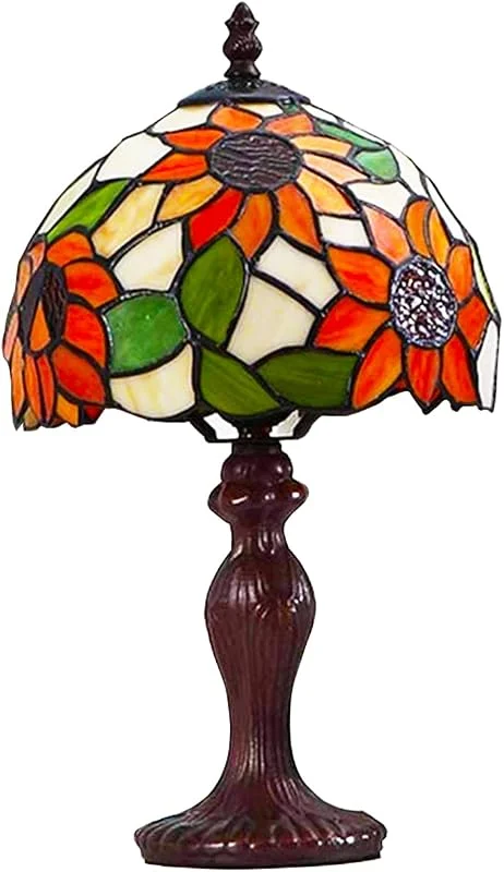 Tiffany Bordslampa Solros Målat glas Skrivbordslampa, Handgjord Vintage Pastoral Barock Lampa, Europeiska Flower Deco Lampor för Vardagsrum Sovrum Café, Bar, Hantverk — Hushållselektronik