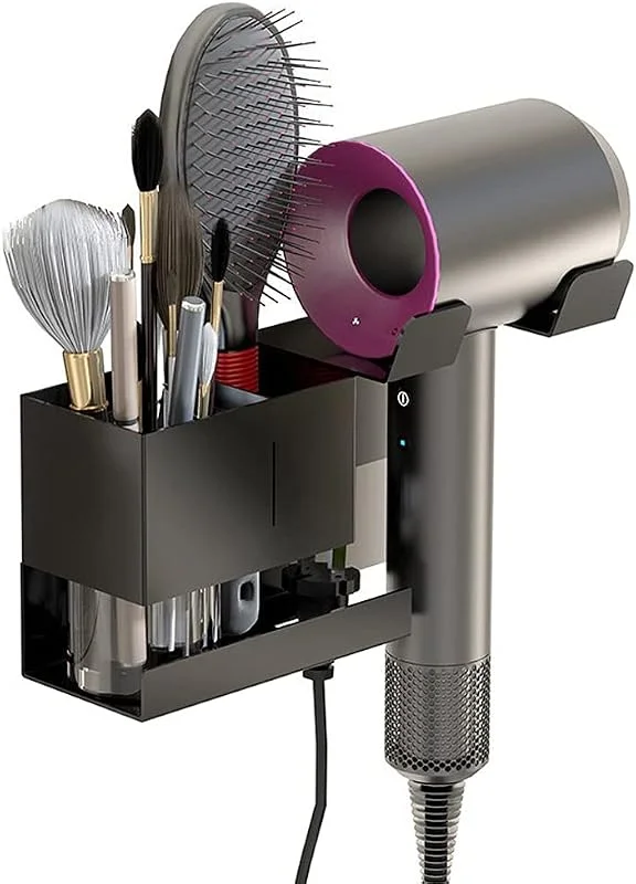 Metallhårtork, väggfäste, hårtork, vägghållare, toalettartiklar, väggförvaring, elektrisk rakapparat, väggfäste för Dyson Supersonic hårtork, universell för hårtork (svart) — Hårvård