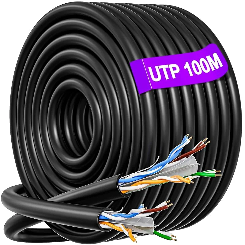 Ethernet-kabel 100m, CAT6 UTP extra lång utomhus kabelrulle vattentät, 23AWG höghastighets LAN-kabel, Gigabit internetanslutning - svart nätverkskabel 100 meter — Laddning och kablar