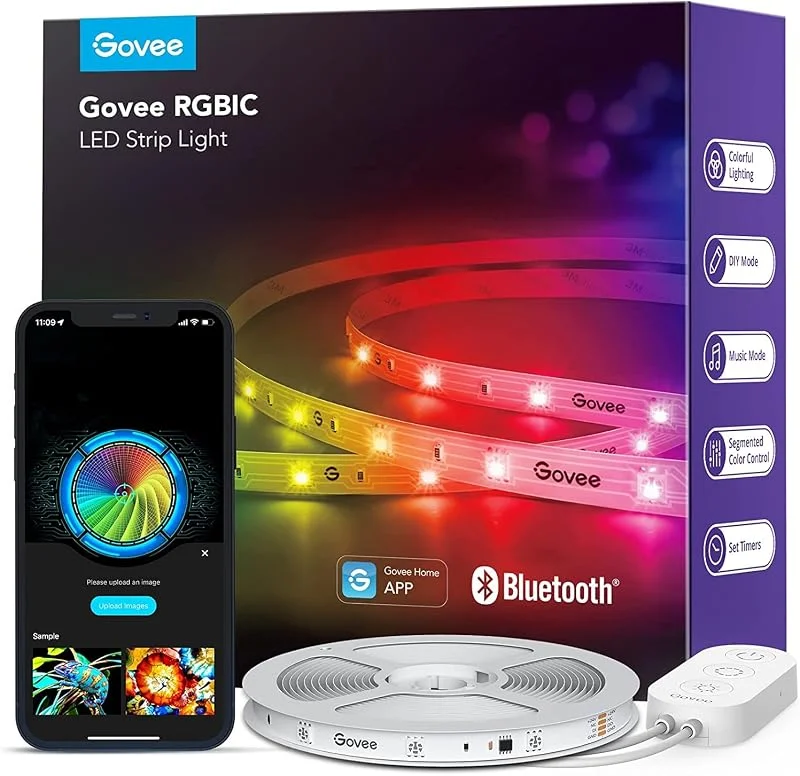 Govee RGBIC-LED-remsa, 10 m, Bluetooth-LED-slinga med segmentkontroll, musiksynkronisering och 64 scenlägen, kan styras via app, färgväxling, lämplig för hem, sovrum och gaming, 10 m — Smart belysning