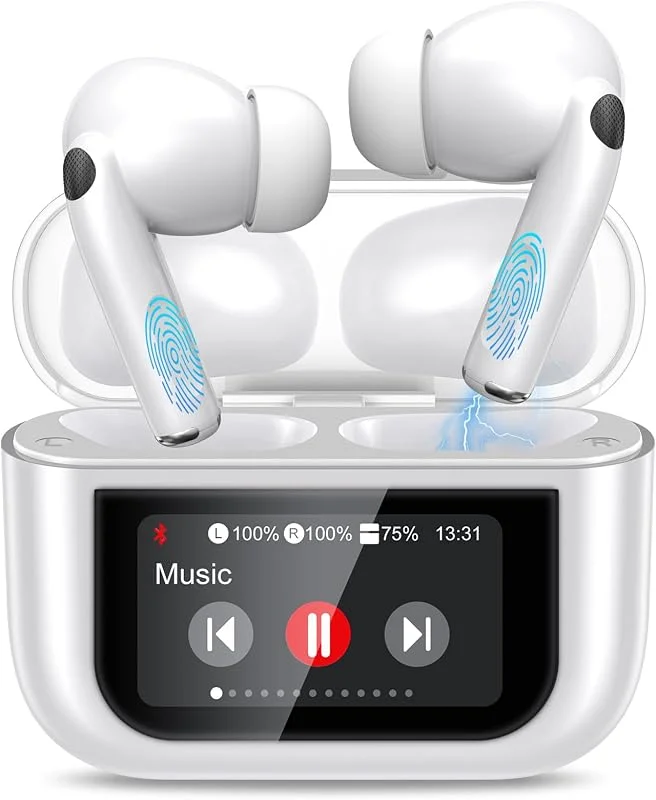 Bluetooth-hörlurar med pekskärm, trådlösa öronproppar, vit — Hörlurar och ljud