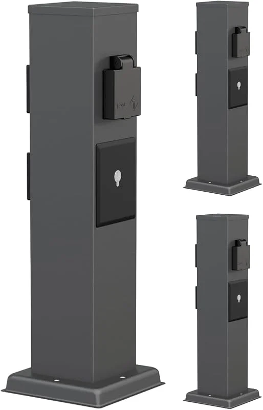 ledscom.de 3x POLLY-uttagspelare för trädgården, för utomhusbruk, IP44, Smart Home, Wi-Fi, Alexa, 3-uttags, rostfritt stål, antracit, kantig, 40 cm — Smart belysning