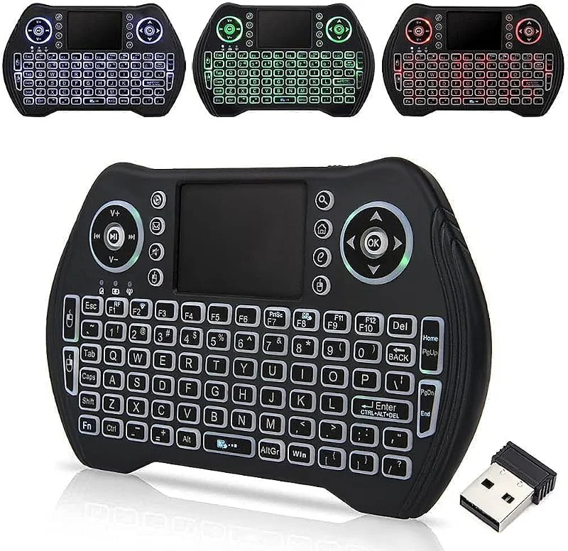 Zedo mini trådlöst tangentbord 2, 4 G, fjärrkontroll med pekplatta för Android TV-box, Windows PC, HTPC, IPTV, Raspberry Pi, XBOX 360, PS3, PS4 (svart) — Datortillbehör