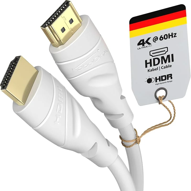 KabelDirekt – HDMI-kabel 4K – 7, 5m – vit – för PS5, Blu-ray, Xbox, Switch — TV och streaming