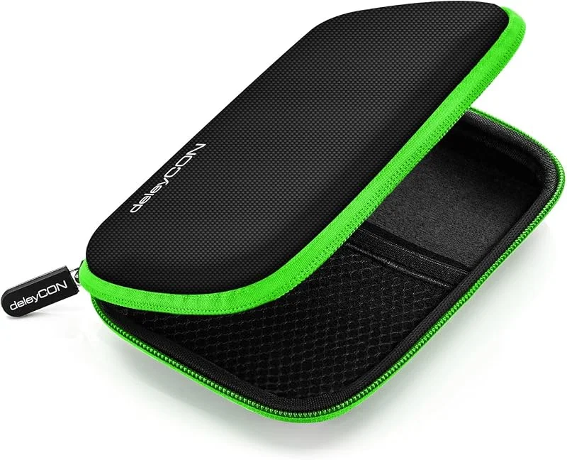 deleyCON Hårddiskfodral Hårddiskar Fodral HDD-Fodral - För 2, 5-Tums Hårddiskar och SSD - Robust & Stötsäker - 2 Innerfack av Nät - Svart, Grön — Hårvård