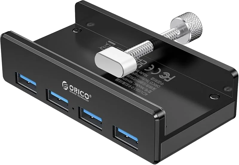 USB 3.0 Hub 4-port, ORICO aluminium SuperSpeed datahub med extra strömförsörjningsport för stationär dator, MacBook, MacBook Air, Pro, Mini (svart) — Laddning och kablar