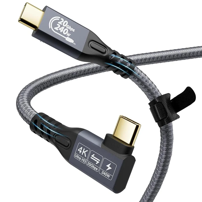 YIWENTEC USB C-kabel till USB C 3.2 hane, hane Gen2 × 2 typ C laddningskabel, 20 Gbps dataöverföring, 240 W 48 V, 5 A snabbladdningskabel, 4K @ 60Hz videoöverföring (vinkel, 0, 5 m) — Mobil och surfplatta