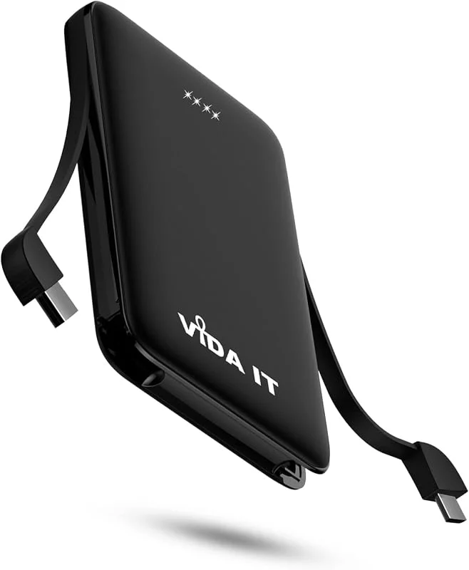 Vida IT Mini externt batteri USB-C laddare för Samsung Galaxy S21 S20 FE A10 A12 J7 bärbar batteribackup, 5 000 mAh Power Bank Legere med integrerad kabel, CE, en cell — Mobil och surfplatta