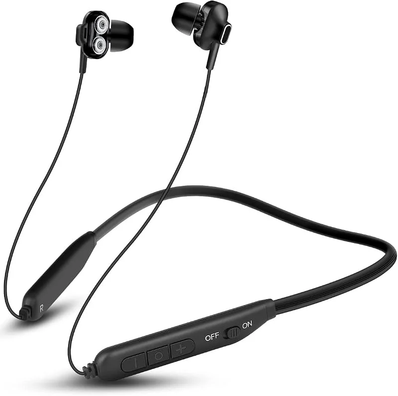 MAS CARNEY BI2 Bluetooth-hörlurar i örat, dubbla förare trådlösa nackband hörlurar med mikrofon, för löpning, transport och gym (1*hörlurar) — Hörlurar och ljud