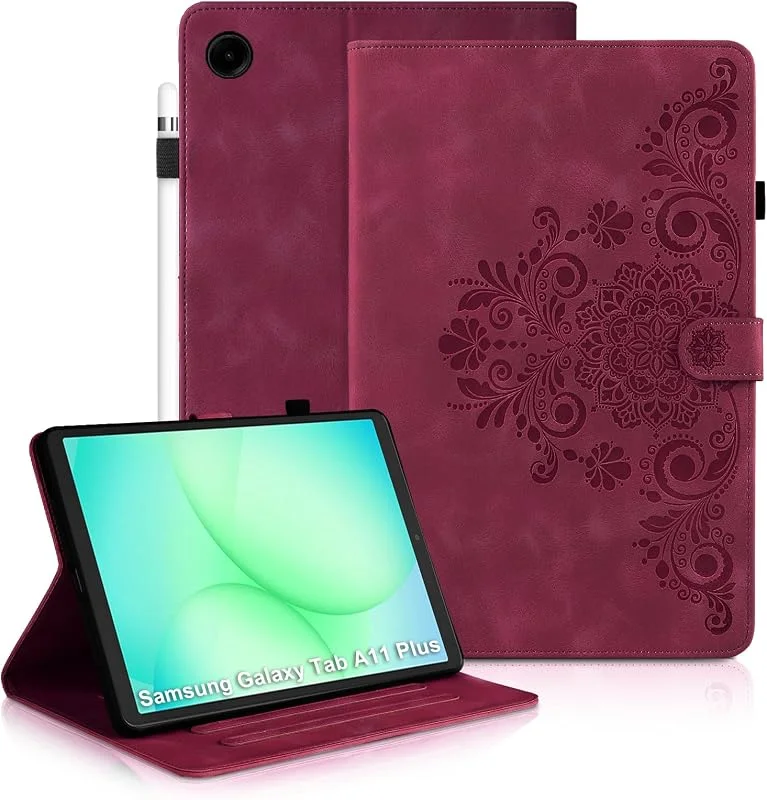 fodral för Samsung Galaxy Tab A11+, A11 Plus 11 tum 2025 SM-X230 SM-X235 SM-X236B flip PU-läder skyddsfodral med stativfunktion magnetisk stängning och pennhållare röd — Mobil och surfplatta