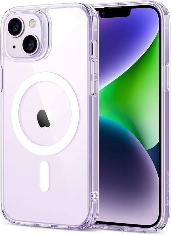 ESR för iPhone 13 fodral och iPhone 14-fodral, kompatibelt med MagSafe, Classic Hybrid Magnet mobilskal med HaloLock, militärstandard fallskydd, reptålig baksida, klar lila — Mobil och surfplatta