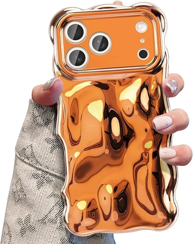 UEEBAI iPhone 17 Pro Max fodral, söt vågig ram lockig silikonform skyddsfodral ultratunn mjuk smal passform orange — Mobil och surfplatta
