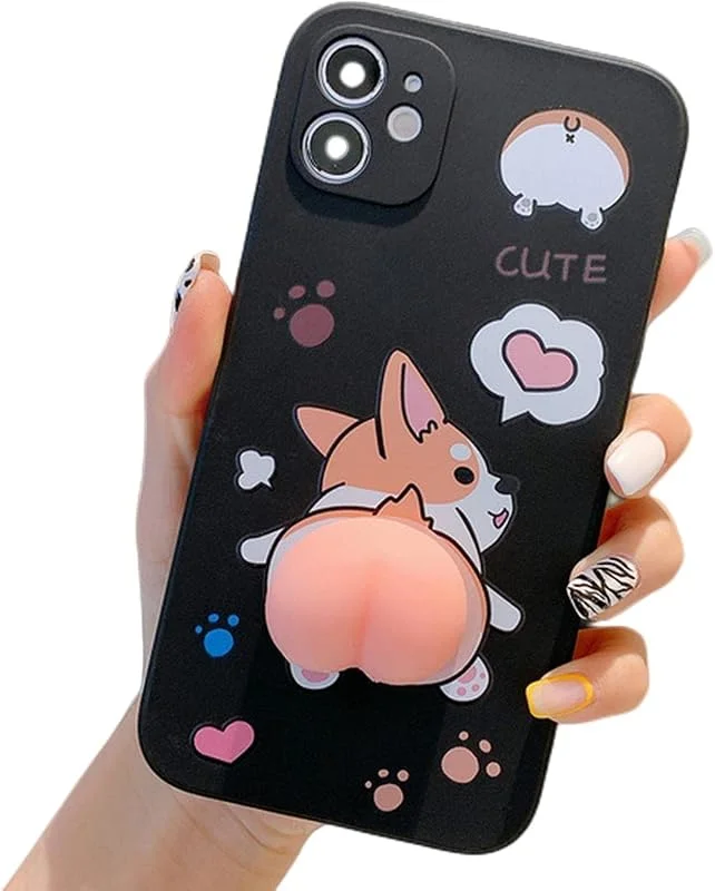 TSHIGO iphone 14 pro max fodral söt 3D tecknad persika corgi hund rumpfodral för iPhone 6 6S 7 8 Plus X Xs Xr Se 11 12 13 14 Pro Max mini mjukt silikonskydd — Mobil och surfplatta