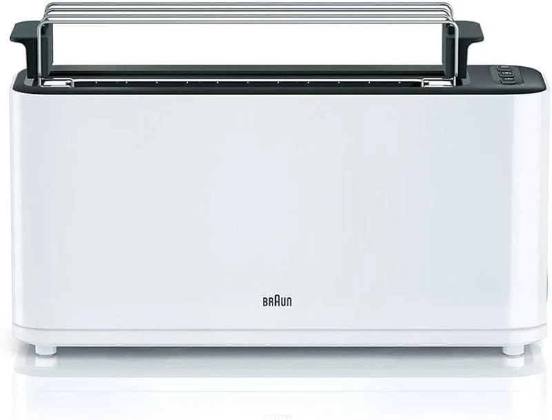 Braun Household HT 3110 WH brödrost, lång slits, extra bred rostkammare, avtagbar smullåda, uppvärmnings- och upptiningsfunktion, 7 rostgrader, Separat brödfäste, Vit — Kök & Hushåll