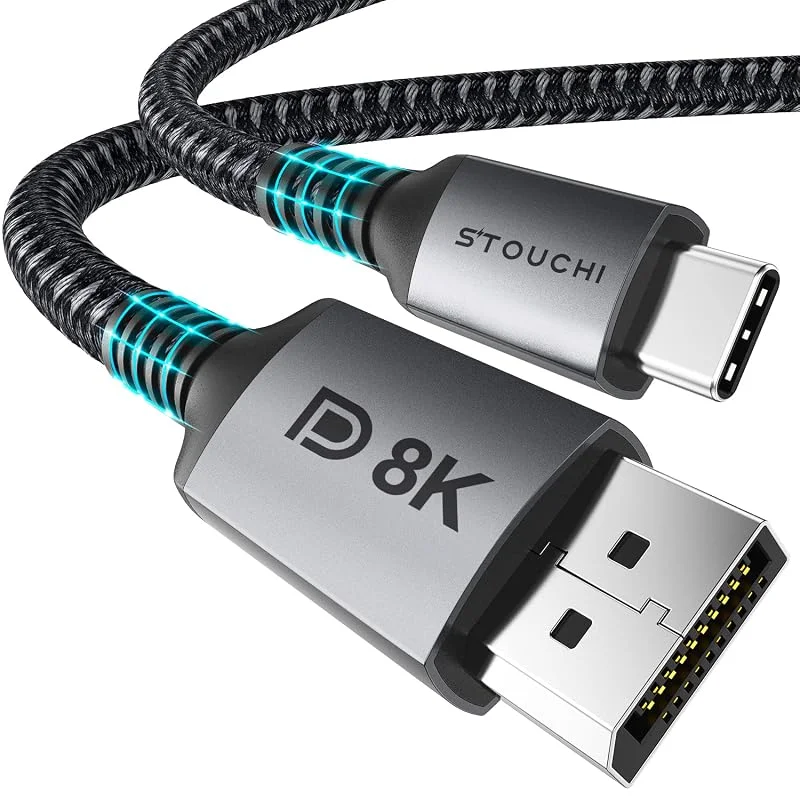 Stouchi USB C DisplayPort 1.4 kabel 8K@60Hz 4K@144Hz, 120Hz 5K@60Hz 2K@240Hz Thunderbolt 3 till DisplayPort HBR3 32, 4 Gbps typ C DP 1.4 för M1 MacBook Pro 2021 Mac Mini XPS 1, 8 M, 6 fot — Laddning och kablar