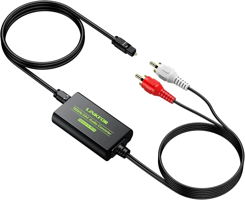 LiNKFOR 192 kHz DAC-omvandlare digital till analog omvandlare digital optisk SPDIF Toslink till analog stereoljud RCA L, R ljudadapter med optisk kabel för HDTV Blu Ray DVD-förstärkare TV-box — Hörlurar och ljud