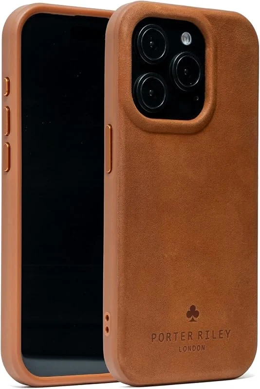 PORTER RILEY - Premiumläderfodral kompatibelt med iPhone 16 Pro Max. Slim line-fodral i läder kompatibelt med MagSafe – fodral i äkta läder (brun) — Mobil och surfplatta