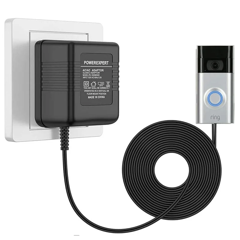 Dörrklocka transformatorer 24 V, 500 mA, svart AC strömförsörjning transformatorkabel, smart hemtillbehör kompatibel med ring videodörrklocka (10 m) — Smarta hem