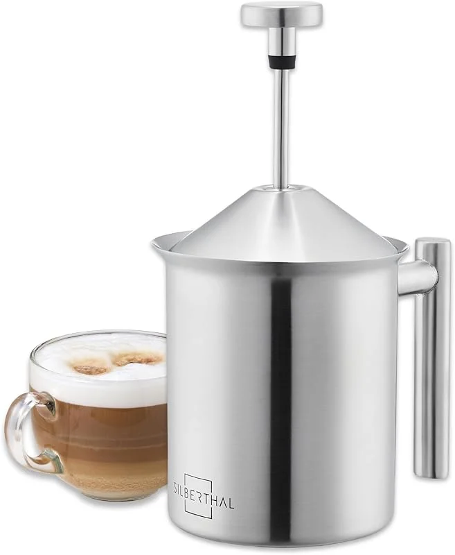 SILBERTHAL Manual Stainless Steel Milk Frother 400ml - with Graduated Scale - Ideal Barista Emulsifier for Milk Foam Cappuccino and Latte Macchiato — Kök & Hushåll