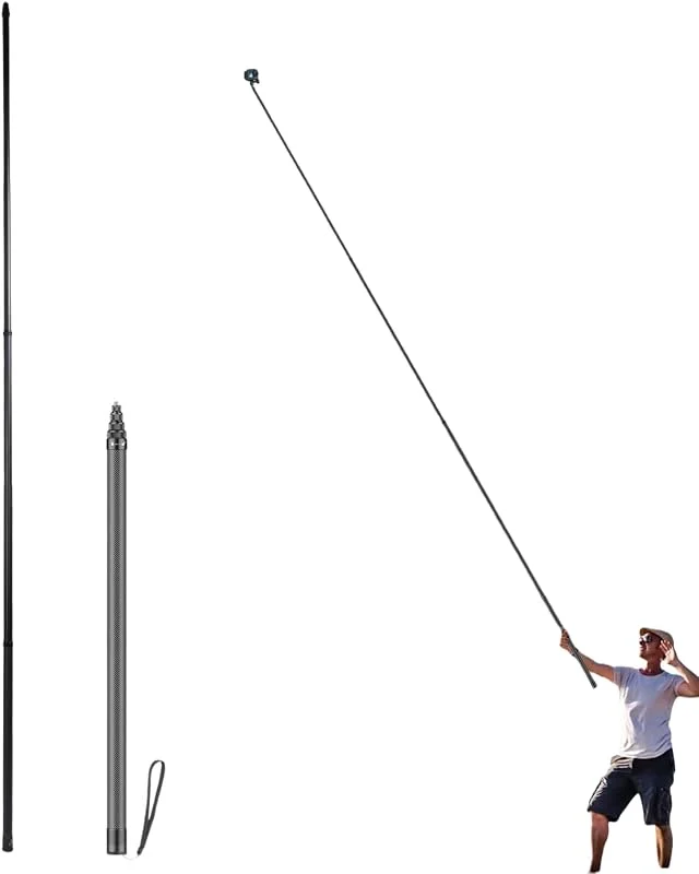 5m 16.4ft Selfie Stick, 9 Sektion Förlängd Kolfiberförlängningsstång för 360 X4 X3 X2 Actionkameror, med 1, 4 Tum Skruvhål — Mobil och surfplatta