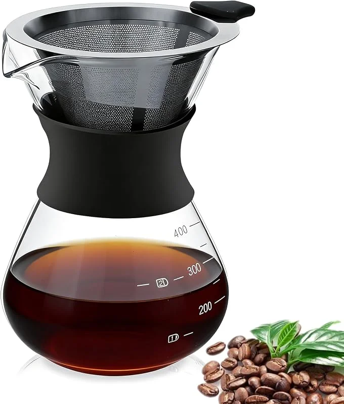 Häll över kaffebryggare med rostfritt stålfilter, manuell droppkaffemaskin (400ml) — Kök & Hushåll