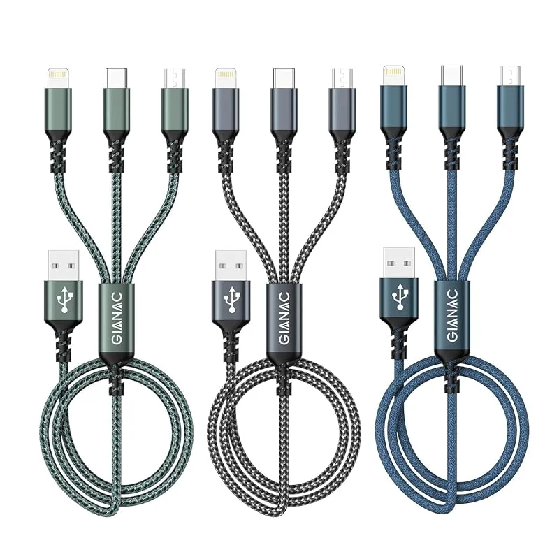 GIANAC multi USB-kabel [3 stycken 2 m] laddningskabel 3 i 1 snabbladdningskabel — Mobil och surfplatta