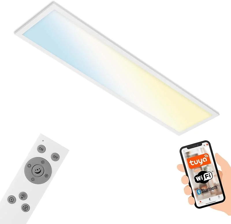 BRILONER Leuchten – Smart LED-taklampa, fungerar med Amazon Alexa, Wifi-taklampa Ultra Platt, CCT, dimbar, röststyrning, vit, 7385-016, 100 x 25 cm — Smart belysning