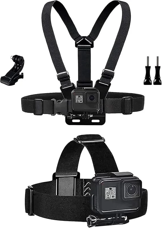 TEKCAM Elastisk bröst- och huvudsele kompatibel med GoPro Hero 13 12 11 10 9 8 7, EK7000 Pro V50 Elite, Apexcam, WOLFANG, VEMONT, Jadfezy actionkamera vattentät bröstmontering huvudrem — Portabel digital och ljud