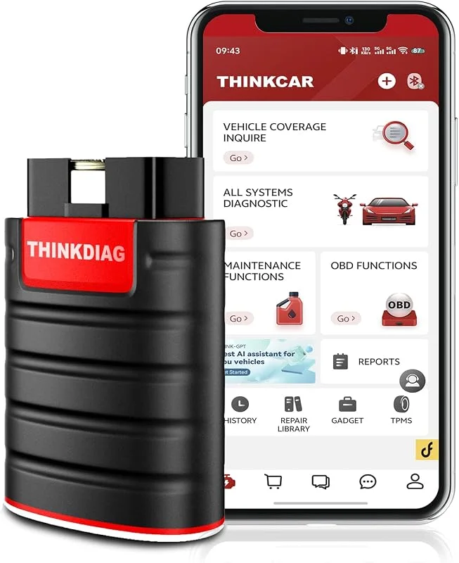 Thinkcar ThinkDiag Bluetooth OBD2 Scanner, Car Code Reader, 16 Återställ servicefunktioner, för IOS Android, Diagnostic Scan Tool, ECU Coding, Auto-VIN — Portabel digital och ljud
