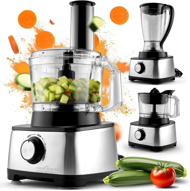 ProfiCook PC-KM 1063 Kompakt matberedare med hölje i rostfritt stål, med turbofunktion och 11 tillbehör, 1200W — Kök & Hushåll